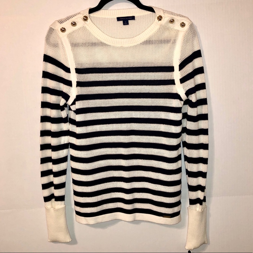Tommy Hilfiger Womens Button-Shoulder Knit Sweater